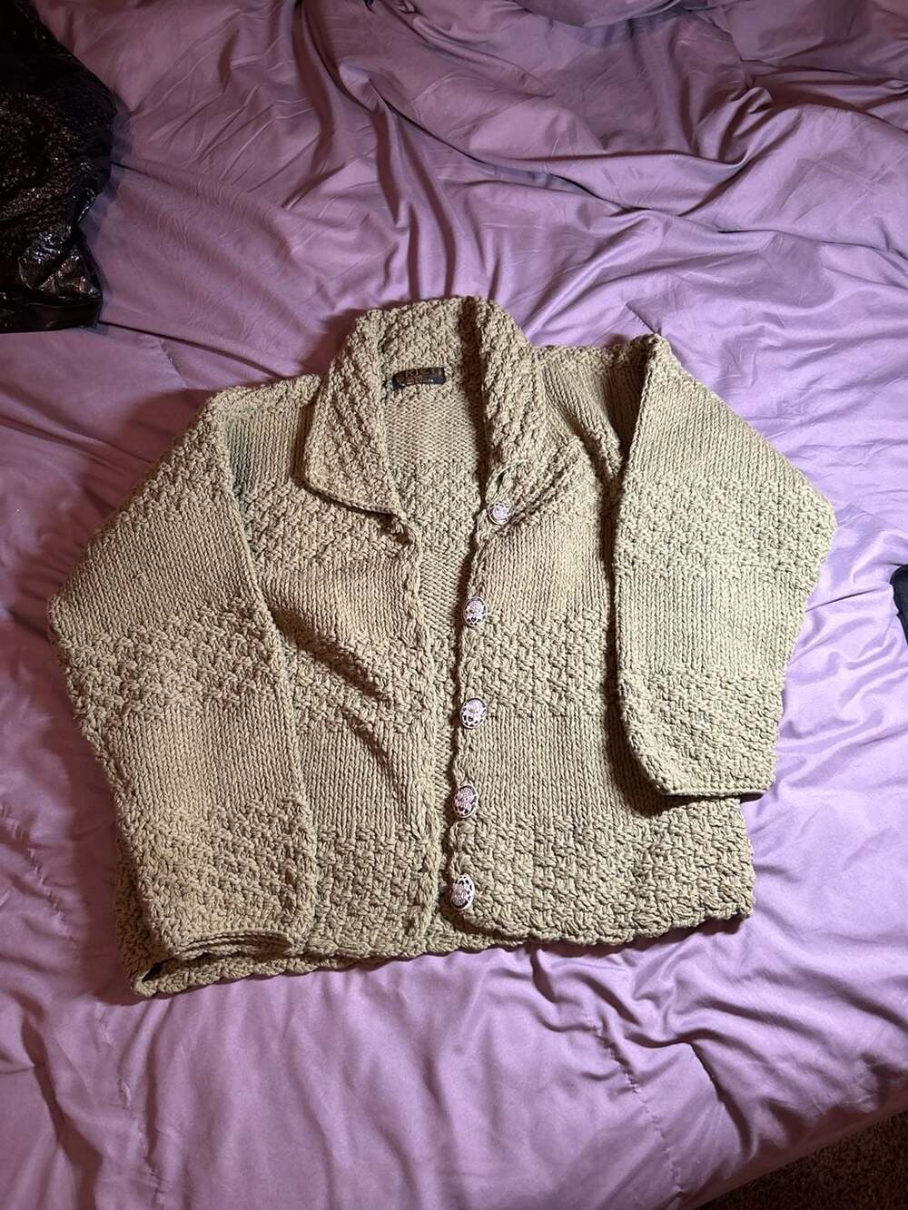 Rico Vintage Chunky Knit 100% Cotton Cardigan with Floral Buttons